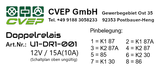 Doppelrelais 2x 15A (10A) 12V mit Deutsch-Stecker vergossen