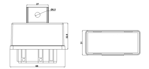 Relaisgehäuse 68x31x32,8mm mit Kunststoffhalterung – ohne Bodenplatte