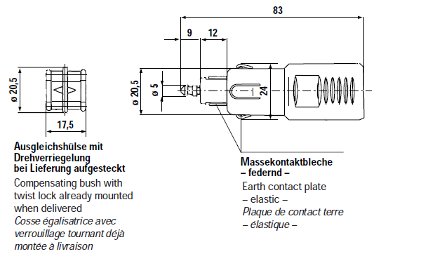 Universal-Einheitsstecker - Belastung max. 8A - ohne Sicherung