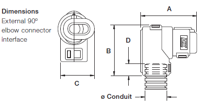 ABB - Externer teilbarer Hochtemperatur-Steckverbinder - Serie AMP Junior und Mini Timer - drehbarer Anschluss mit 90°-Winkelverbinder  (copy)