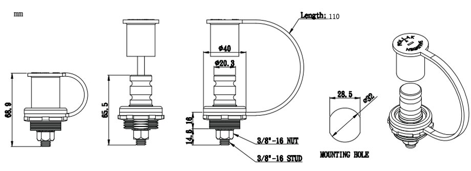 FREMDSTARTPUNKT / DURCHFÜHRUNGSBOLZEN M10, ABDECKKAPPE: ROT