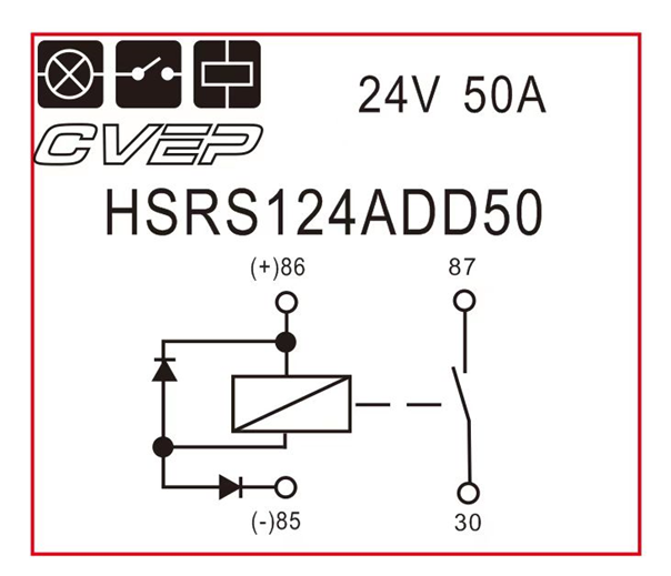 Powerrelais - 24V - 50A - Schließer mit 2x Diode - 2x M5 Bolzen/2x 6,3mm Steckeranschluß - 2 x seitl. Lasche
