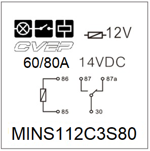 Minirelais 12V - 80A - Wechsler - mit Steckrahmen und Metallbefestigungslasche - vergossen - für Relaissockel 9.9048.x