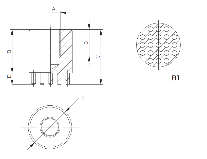 POWER SOCKET RUND - Hochstrom PCB-Anschluss M6 21Pin