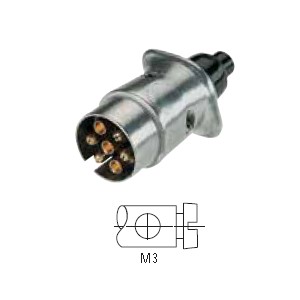 Trailer plug 12 V, 7-pin, plug according to ISO 3732, S version, metal, with screw contacts 