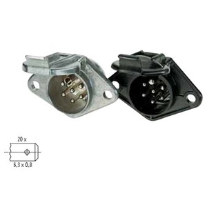 Trailer plug 24 V, 7-pin, socket, according to ISO 1185, N-version, plastic, with flat plug contacts 20-fold 