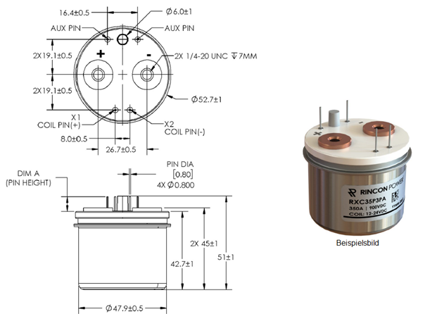 High Voltage Contactor - 350A - 1000Vdc - Coil/Nominal Voltage: 24V - (PCB Connection)