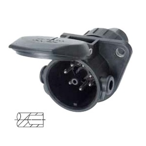 Trailer plug 24 V, EBS socket 7-pin, to ISO 7638, for cable Ø 11 - 14.5 mm or corrugated conduit NW 13, with turned crimp contacts