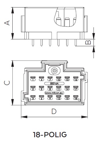 JPT connector 3-row - 18-pin - THT SOLDERING TECHNOLOGY - Color: black