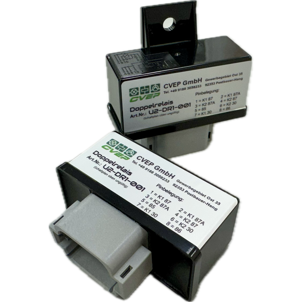 Double relay 2x 15A (10A) 12V with German plug, moulded