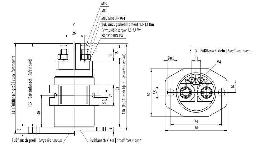 RELAY SERIES 29 200A 12V - Diode - with foot flange small