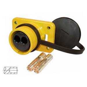2-pole military connector, 24 V according to VG 96 917, socket, yellow, with crimp / solder contacts for 35 mm² cable, with rubber cap 