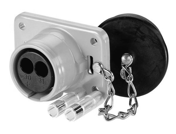 2-pole military connector, 24 V according to VG 96 917, socket, GREEN, with crimp / solder contacts for 50 mm² cable, with rubber cap 