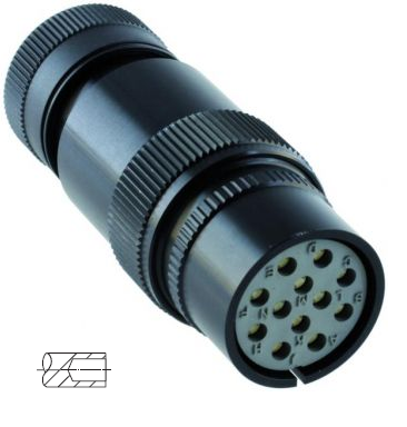 Military plug according to VG 96 923, black plug with contact sockets for cable diameter 19.5 mm 