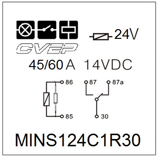 Minirelay 24V - Changer - 45A/60A(14VDC) - Resistor - without metal bracket - sealed