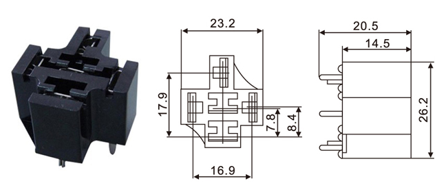 PCB mini relay socket cross shape - 5-pin. - Single pin contacts