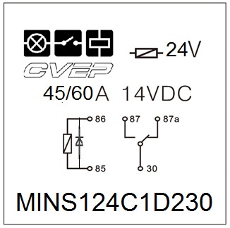 Minirelay 24V - Changer - 45A/60A(14VDC) - Diode- without metal bracket - sealed