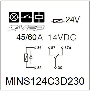 Minirelay 24V - Changer - 45A/60A(14VDC) - Resistor - with metal bracket - sealed