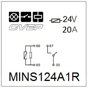 Minirelay 24V - closer - 20A - Resistor - without bracket - sealed
