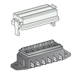 8-pole fuse box with cover and side. Connector plugs 