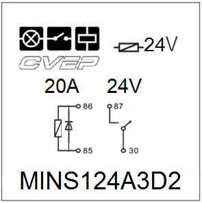 Minirelay 24V - closer - 20A - Diode - without bracket - sealed