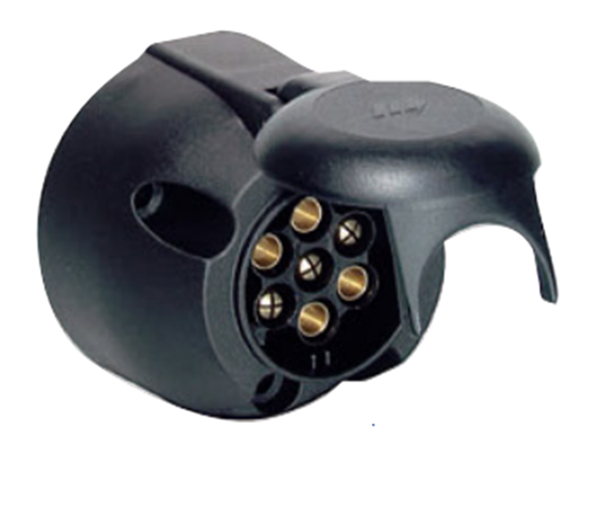 7-pole 12 V round sockets with plastic housing - 6.3 mm flat plug - ISO 1724 