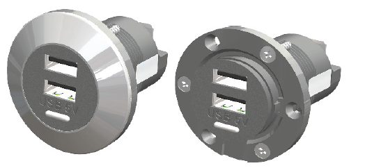 Doppel USB 3,0A (1,5A + 1,5A) Charger round for front mounting - with train certification