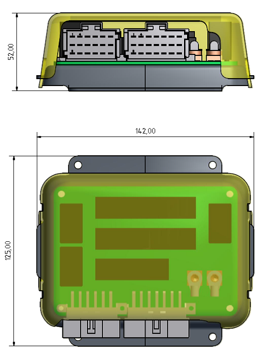 Zentralelektrikbox mit LP bestückt nach Kundenvorgabe  incl. Sicherungshalter, Sicherungen, PCB-Relais (K1,K2,K3 als Schließer), Brücke, Schrauben und Beilagscheiben