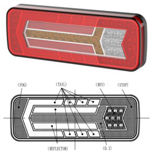 LED combination rear lamp - function: fog/tail/reverse/stop/reflector/turn