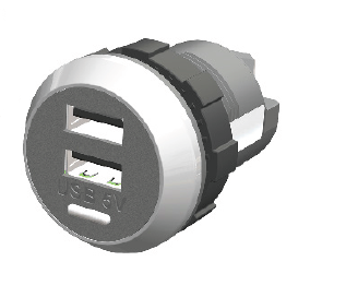Double USB 3,0A (1,5A + 1,5A) Charger round with nut for rear mounting - with train certification