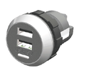 Double USB 3,0A (1,5A + 1,5A) Charger round with nut for rear mounting - with train certification