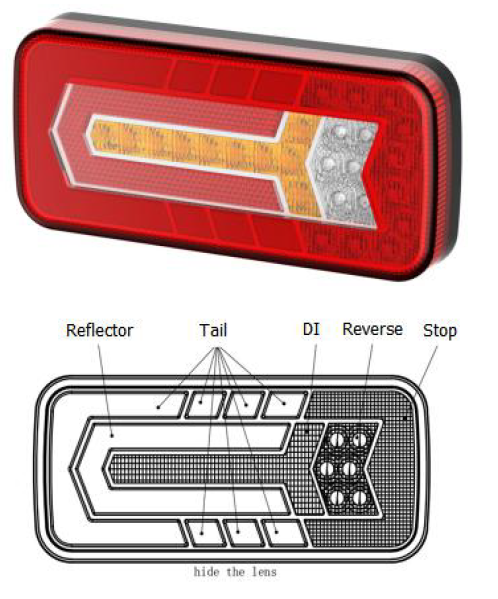 LED combination rear lamp - function: tail/reverse/stop/reflector/turn