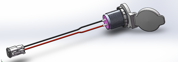 Double USB socket 4.2A (2 x 2.1A) with sturdy hinged cover - LED illuminated - 150mm cable (1x red / 1x black), cable ends stripped and tinned with assembled DT04-2P connector housing. (customer logo - optional)