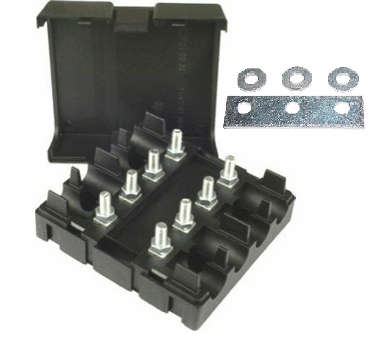 Midi Fuseholder - 4-way - with cover and nuts - with 3-way bus bar (copper) pre-mounted