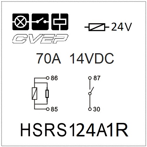 Powerrelay 24V - Closer - 70A (14VDC) - Resistor - without bracket - sealed