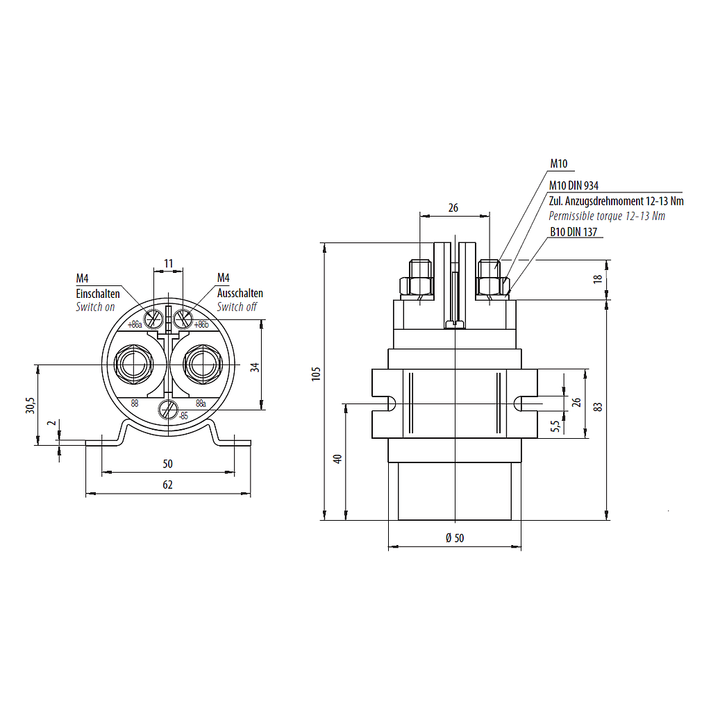 RELAY SERIES 29 100A 24V - Diode - with side flange