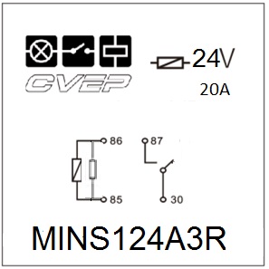 Minirelay 24V - closer - 20A - Resistor - with bracket - sealed