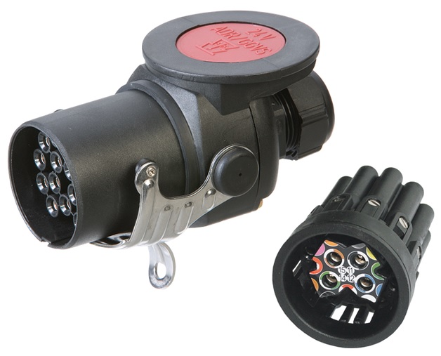 Trailer Connector 24V, 15-pole, Standard ISO 12098, with Cap Nut - screw contacts - for wires Ø 12-18mm