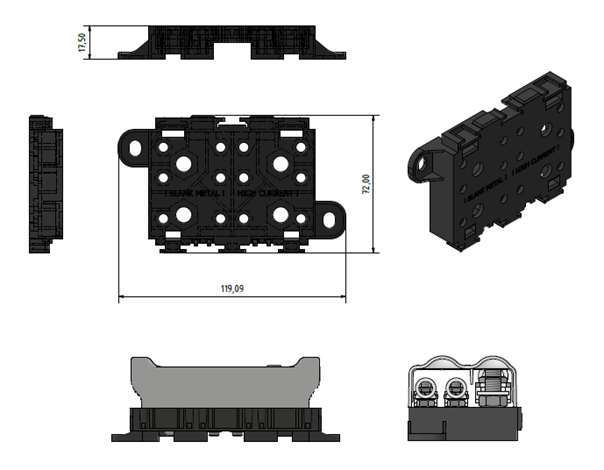 Fuseholder module with bracket - can be pre-assembled for 1 x Mega 4 x Midi with cover + Bridge for 4 x Midi + 1 x Mega