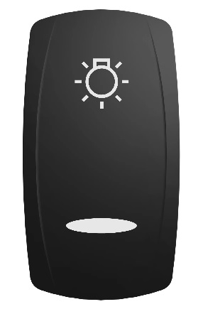 Carling Switch Contura 24V - ON-NONE-OFF - LED 1 white indep - LED 2 green SB dep - Rocker Contura V - black - Pos1 Laser symbol position light (UB) - Pos2 Laser symbol Bar (RX)