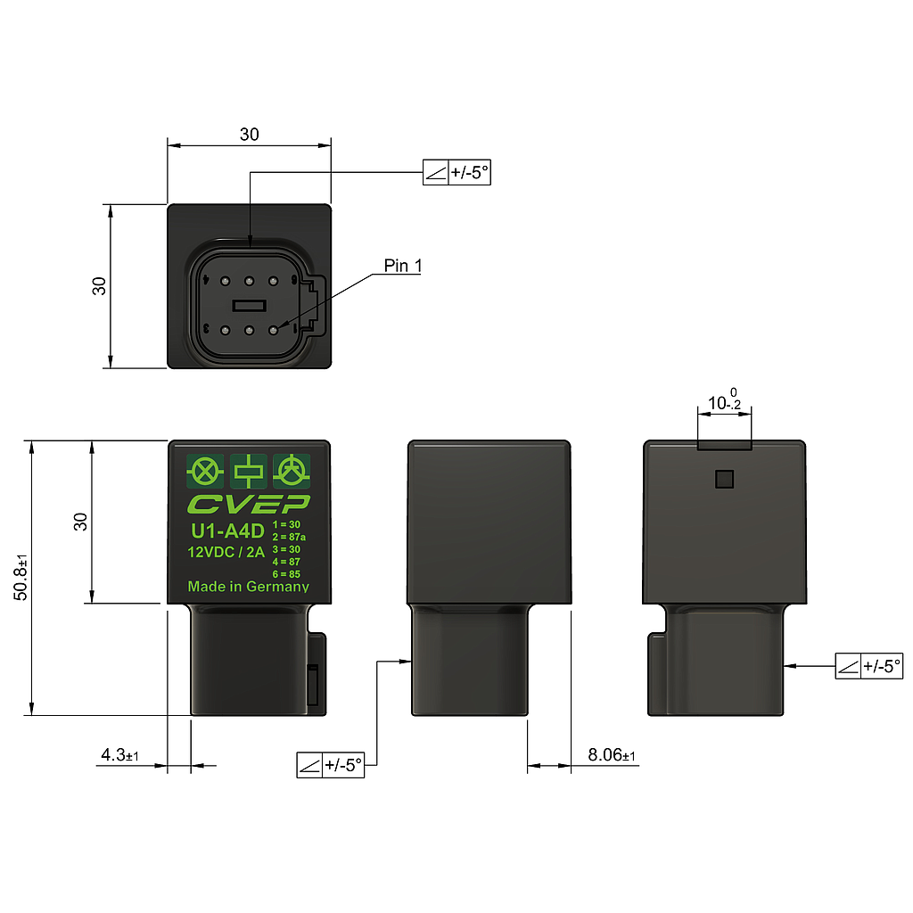 Mini Relay 12V - Changeover - 2A - Resistor - Connector DT6 - sealed - optional bracket