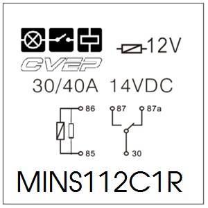 Mini relay 12V - changeover contact - 30A/40A - resistor - without metal bracket - sealed