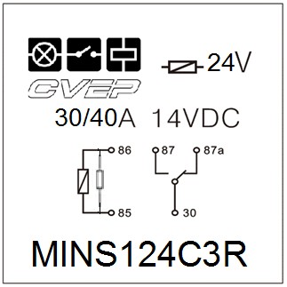 Minirelay 24V - Changer - 30A/40A(14VDC) - Resistor - with metal bracket - sealed