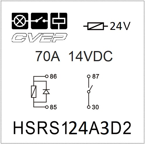 Powerrelay 24V - Closer - 70A (14VDC) - Diode - with bracket - sealed