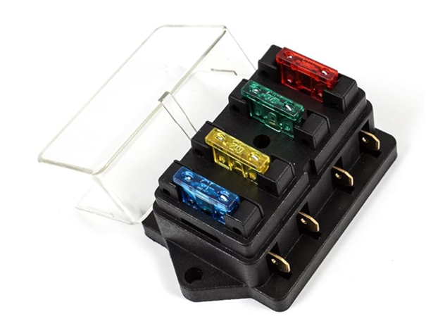 Sicherungshalter für UniVal Sicherungen mit seitl. Abgängen 6,3mm und Deckel - 4-polig