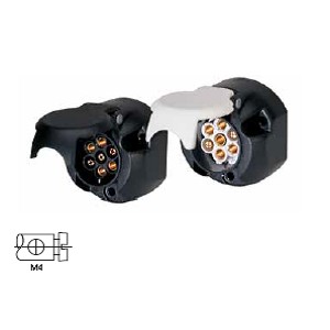 Trailer plug 12 V, 7-pin, socket according to ISO 3732, S version, plastic, with screw contacts and rubber seal in the cover 