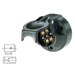 [6.00722.000] Trailer plug 12 V, 7-pin, socket according to ISO 1724, N version, plastic, with 7-way flat plug contacts and rubber seal in the cover 