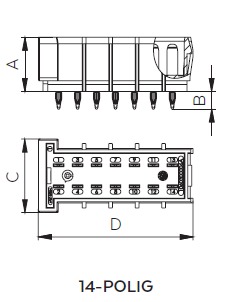 [405510ABK] JPT CONNECTOR, 2-ROW, 14-PIN, PRESS-FIT TECHNOLOGY - black