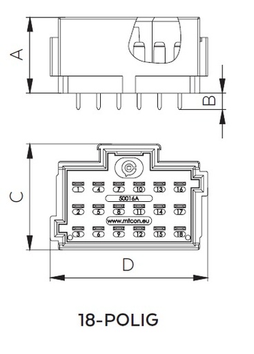 [400530ABK] JPT connector 3-row - 18-pin - THT SOLDERING TECHNOLOGY - Color: black