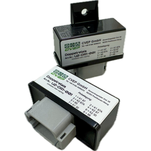 [U1-DR1-001] Double relay 2x 15A (10A) 12V with German plug, moulded